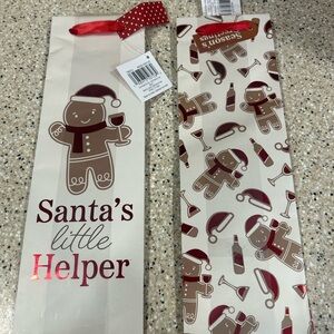 2 sets of 2- Santa's Little Helper Wine Gift Bags - Gingerbread Design